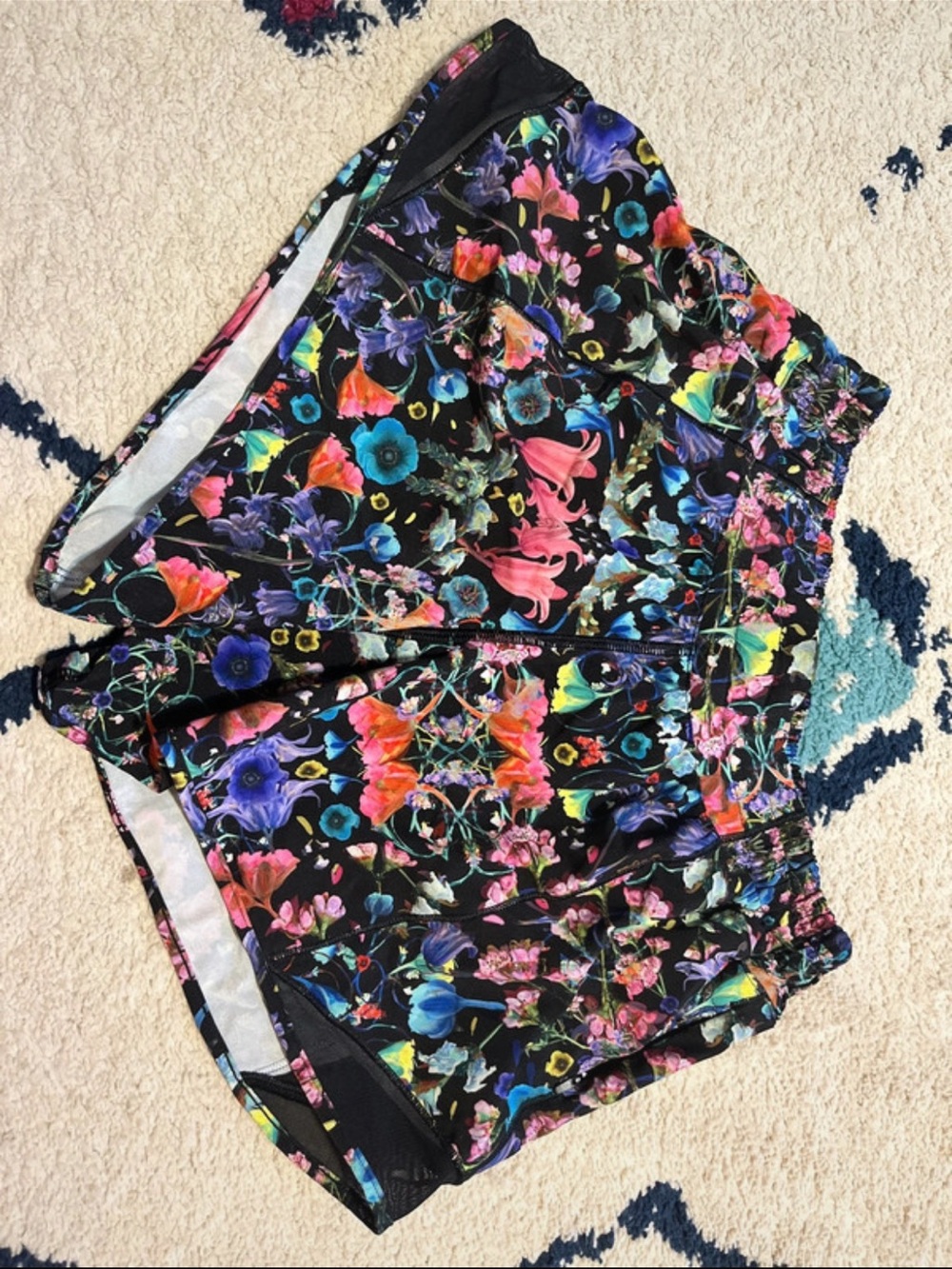 Lululemon size 6 Floral Black Running Shorts with Colorful Print